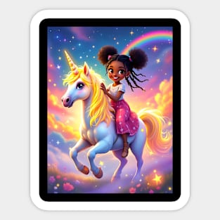 Unicorn Rider, African American Children's Poster Sticker